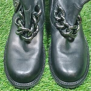 Giuseppe Zanotti Chunky Chain Biker Boot Black Leather Sz 38.5 (8) tag says 39